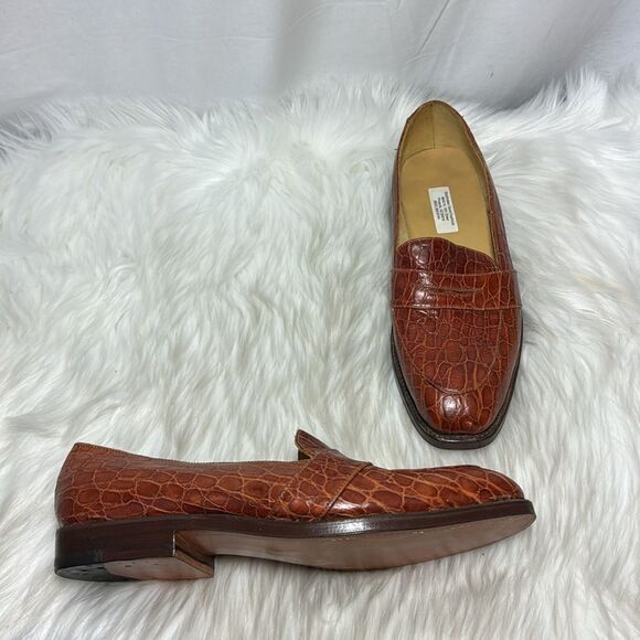 David Espinoza Cognac Alligator Leather Loafers Sz 8D